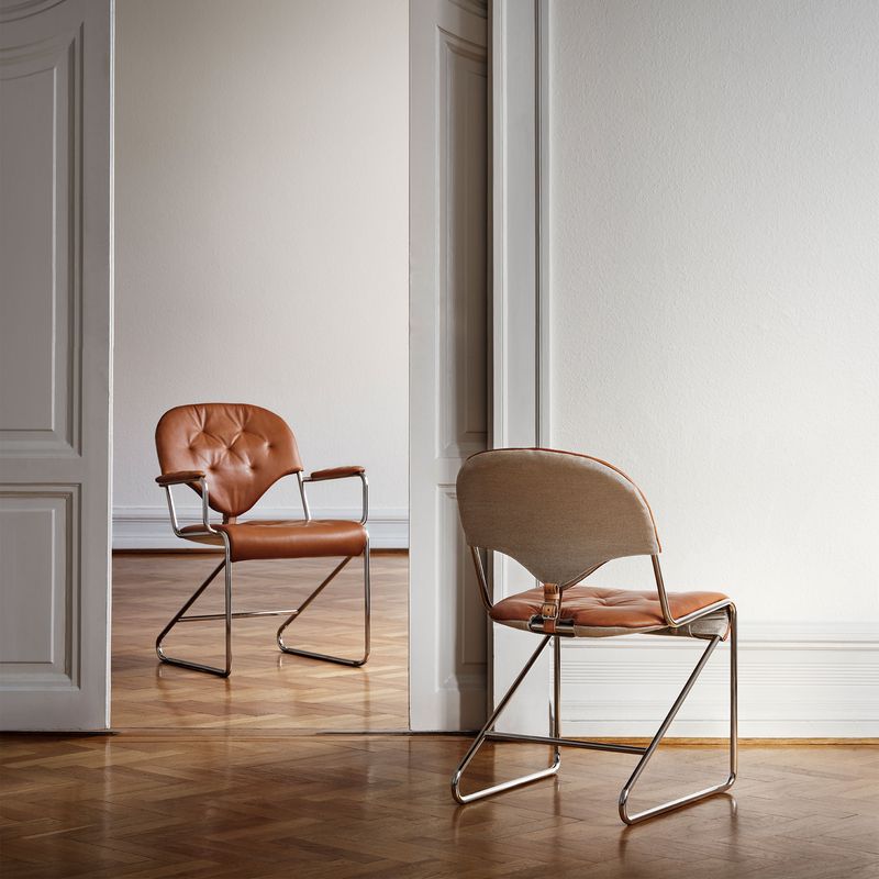 Dux Sam spisestol - Naturale Camel / Chrome